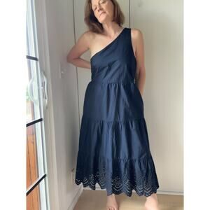 GAP Womens Dress One Shoulder Navy Eyelet Trim Summer Size 20 Knee Length NEW